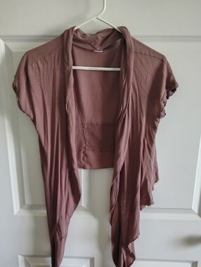 Charlotte Russe Brown Short-Sleeve Open Front Cardigan